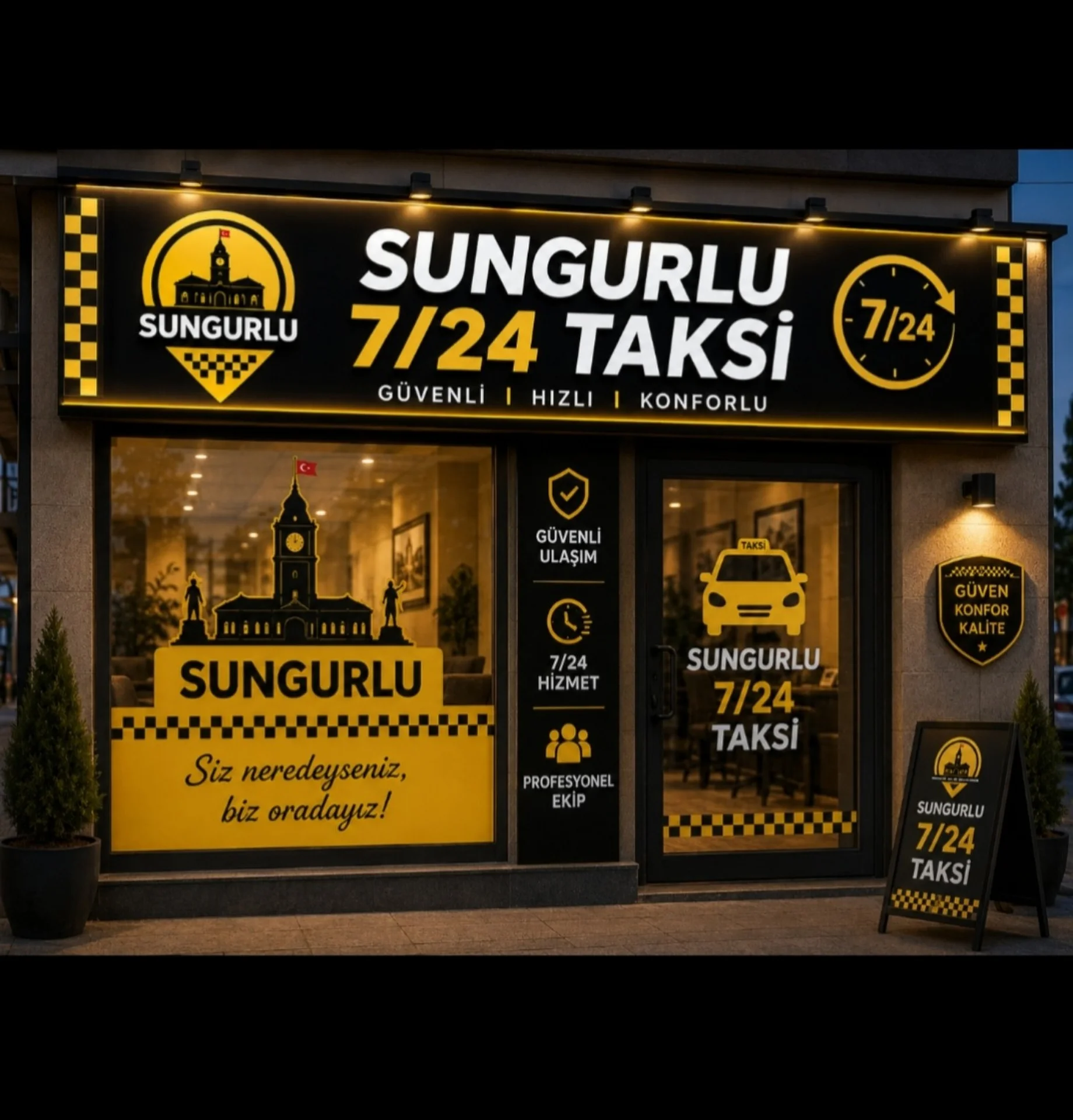 Sungurlu taksi hizmetini temsil eden 19 plakalı sarı taksi